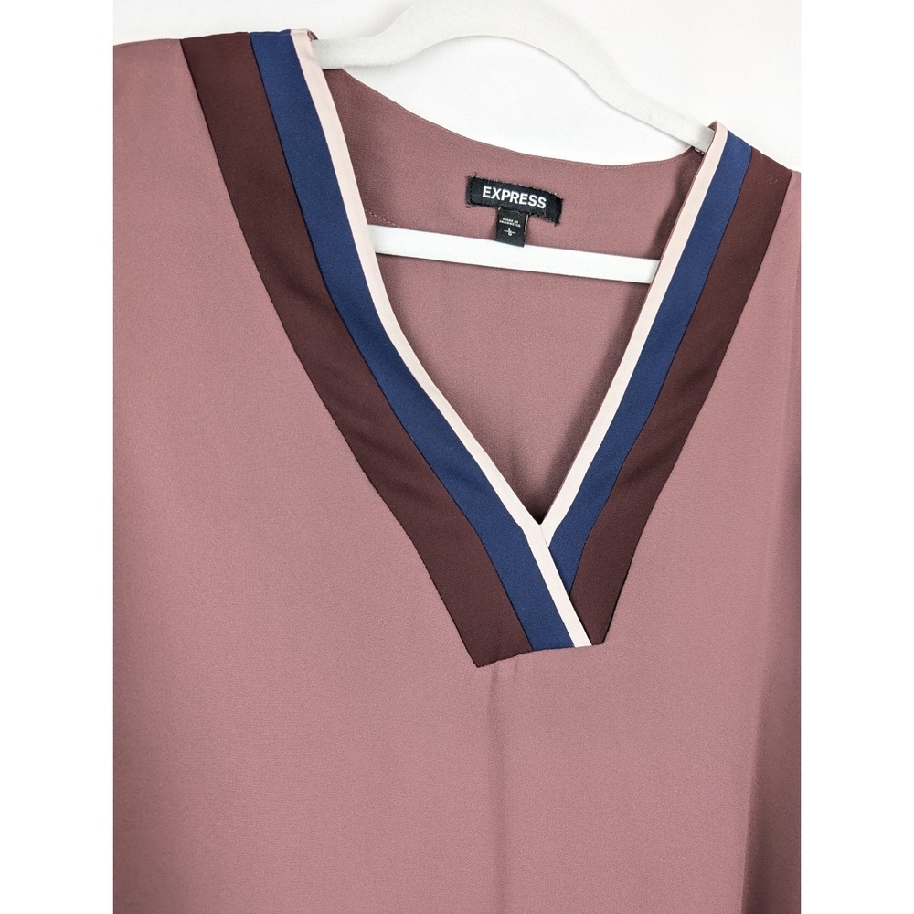 Express Long‎ Sleeve Colorblock V Neck Top Size L Pink Mauve Boho Classic Career - Picture 8 of 10